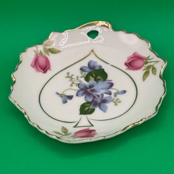 Lefton Hand Painted Porcelain Bridge Playing Card Suit Snack Dishes Set Of 4 792 - Picture 8 of 9